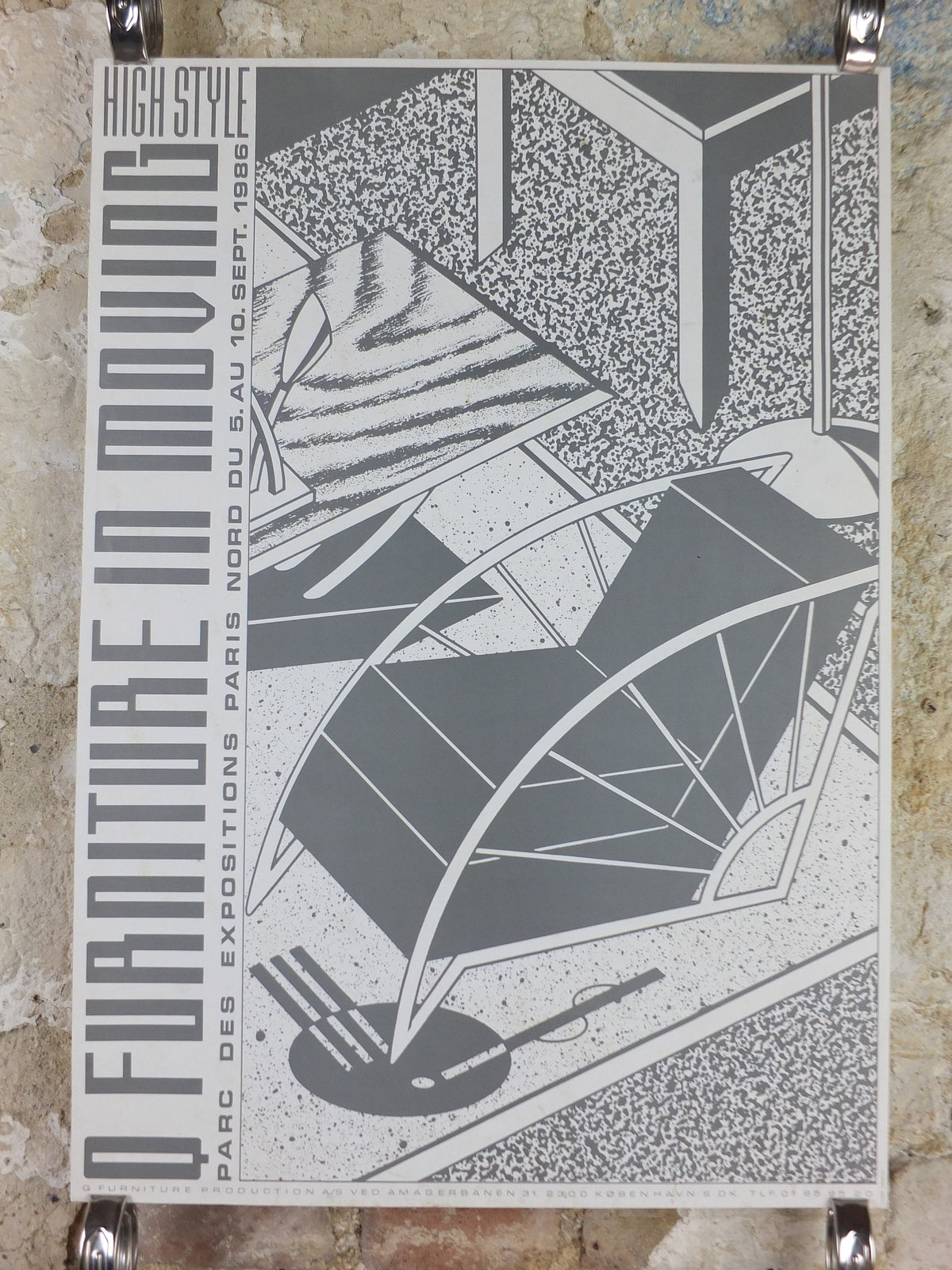 1986 Danish Chair Design Poster, Q Production, Copenhagen, Danish furniture design, artist gallery exhibition, wall art decor