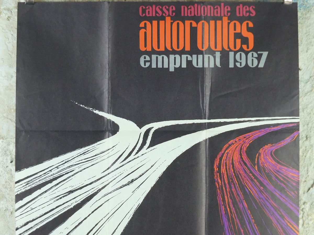 1967 French Motorways Poster, Caisse Nationale Des Autoroutes CNA, by Schaefer, French Highways, Bonds and financial loans, wall art decor