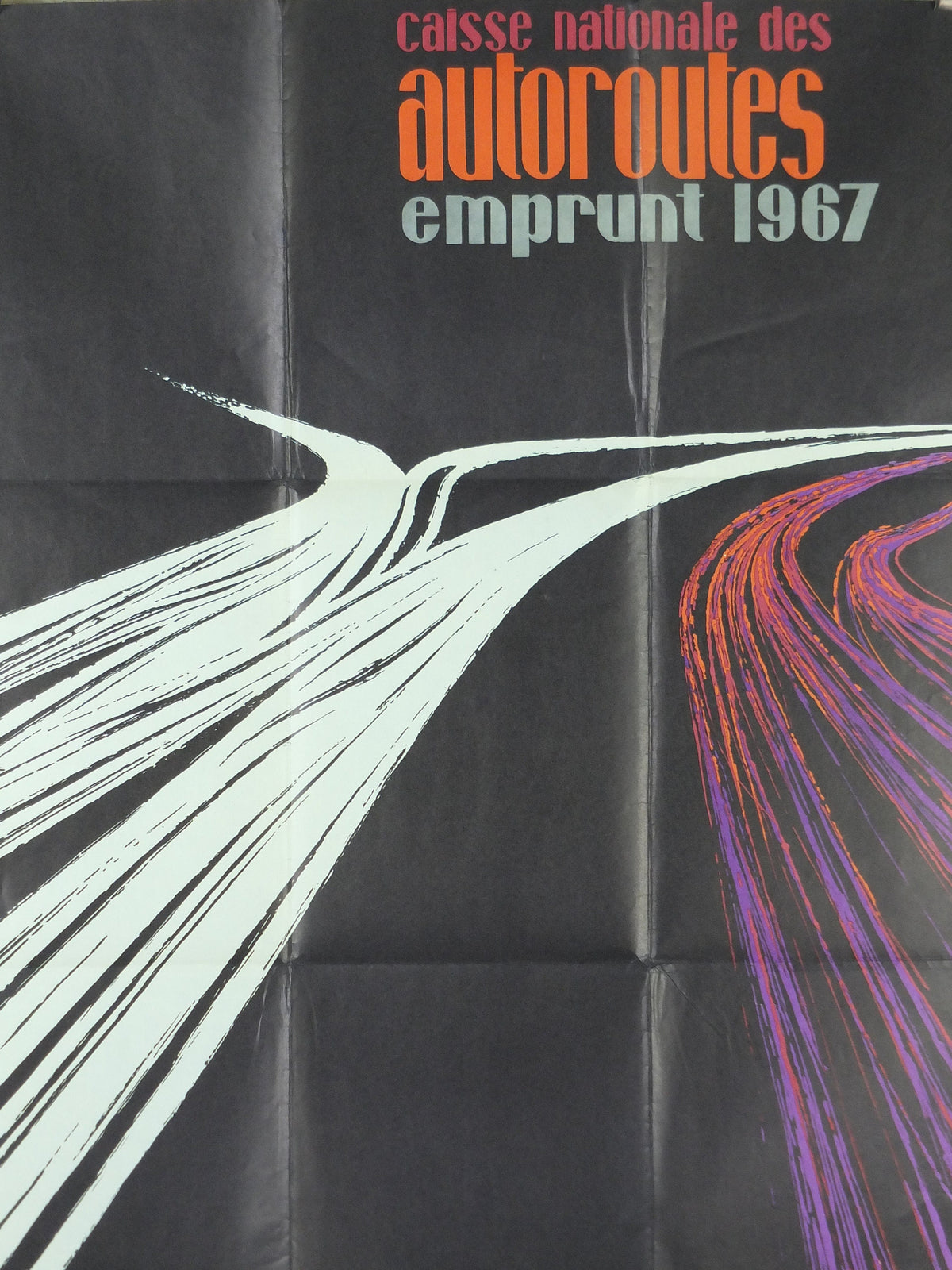 1967 French Motorways Poster, Caisse Nationale Des Autoroutes CNA, by Schaefer, French Highways, Bonds and financial loans, wall art decor
