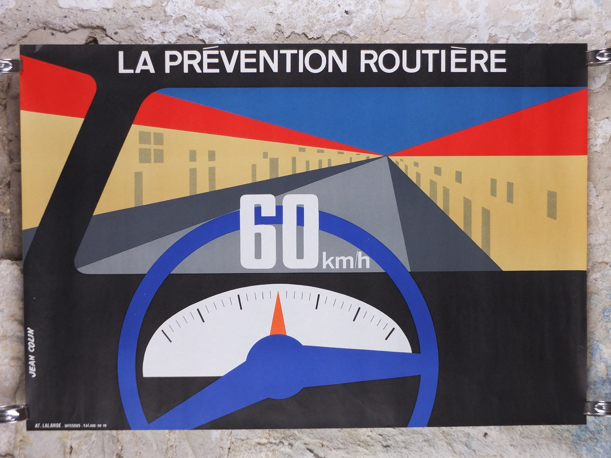 1960s French road safety poster, Speed limits and safety, by Jean Colin, industrial, speeding dangers, retro wall art decor