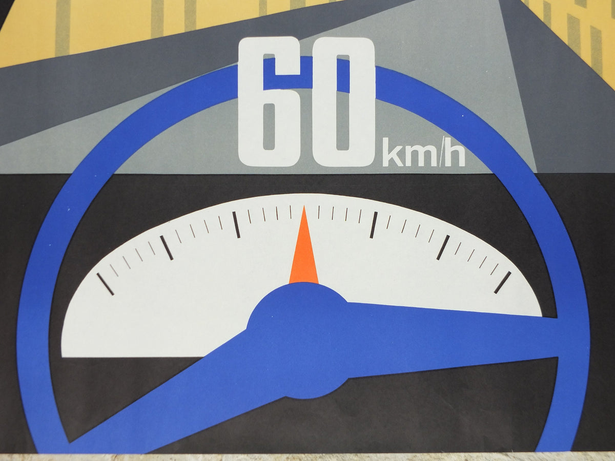 1960s French road safety poster, Speed limits and safety, by Jean Colin, industrial, speeding dangers, retro wall art decor