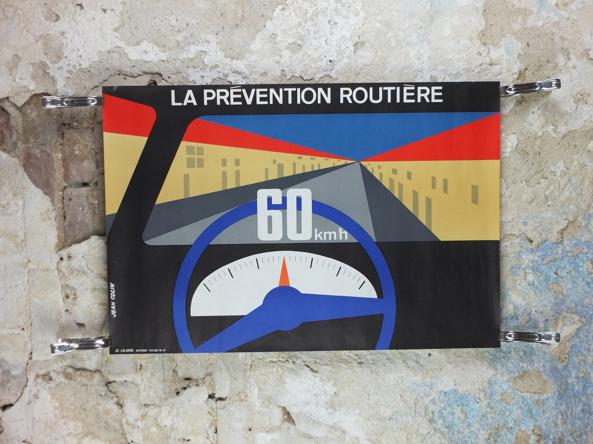 1960s French road safety poster, Speed limits and safety, by Jean Colin, industrial, speeding dangers, retro wall art decor