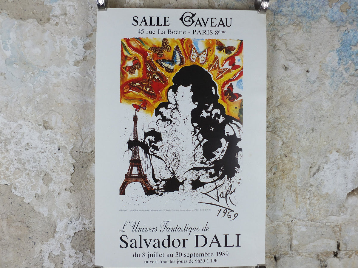 1989 Salvador Dali Poster, SNCF Paris Butterflies and Eiffel Tower from 1969, Cubism Dada Surrealism, wall art decor