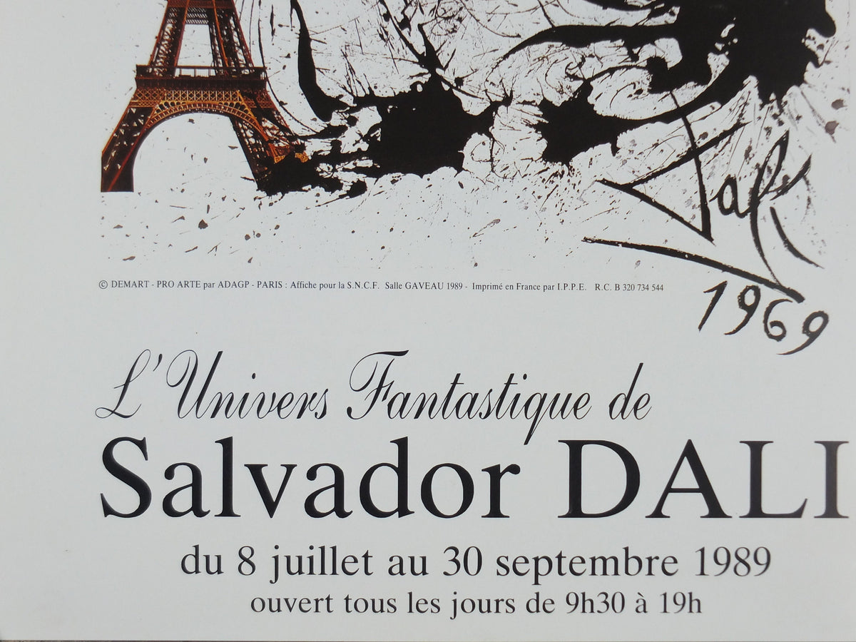 1989 Salvador Dali Poster, SNCF Paris Butterflies and Eiffel Tower from 1969, Cubism Dada Surrealism, wall art decor