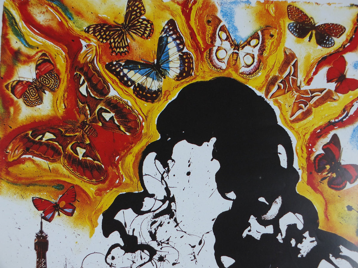 1989 Salvador Dali Poster, SNCF Paris Butterflies and Eiffel Tower from 1969, Cubism Dada Surrealism, wall art decor