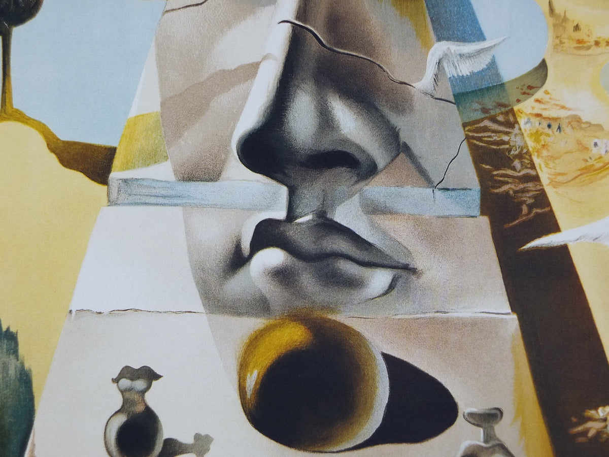1990 Salvador Dali Poster, Apparition of the Face of Aphrodite of Cnidus from 1981, Neoclassic Cubism Dada Surrealism, wall art decor