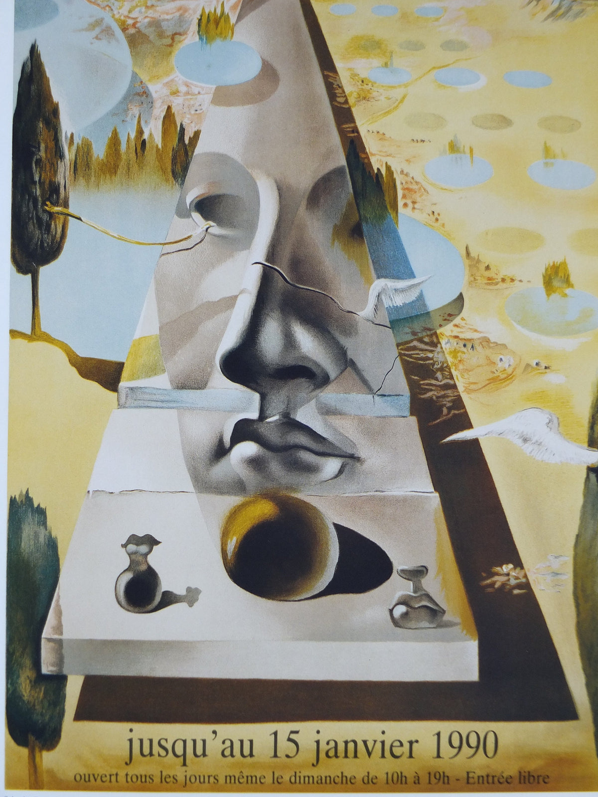 1990 Salvador Dali Poster, Apparition of the Face of Aphrodite of Cnidus from 1981, Neoclassic Cubism Dada Surrealism, wall art decor
