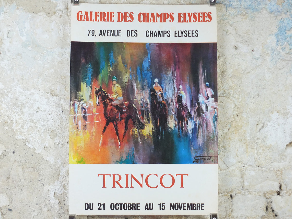 1969 Horse Racing Poster, race horses, Galerie des Champs Elysees, Paris, Georges Trincot, impressionism, gallery exhibition, wall art decor