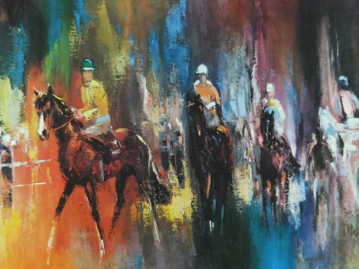 1969 Horse Racing Poster, race horses, Galerie des Champs Elysees, Paris, Georges Trincot, impressionism, gallery exhibition, wall art decor