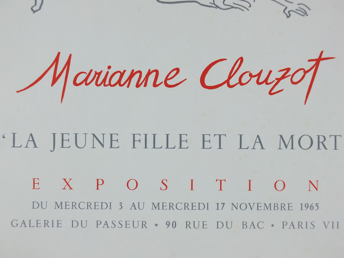 1965 Marianne Clouzot Poster, la jeune fille et la mort, the girl and death, surrealist avant-garde Dada, gallery exhibition wall art decor