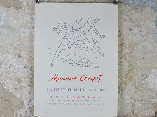 1965 Marianne Clouzot Poster, la jeune fille et la mort, the girl and death, surrealist avant-garde Dada, gallery exhibition wall art decor