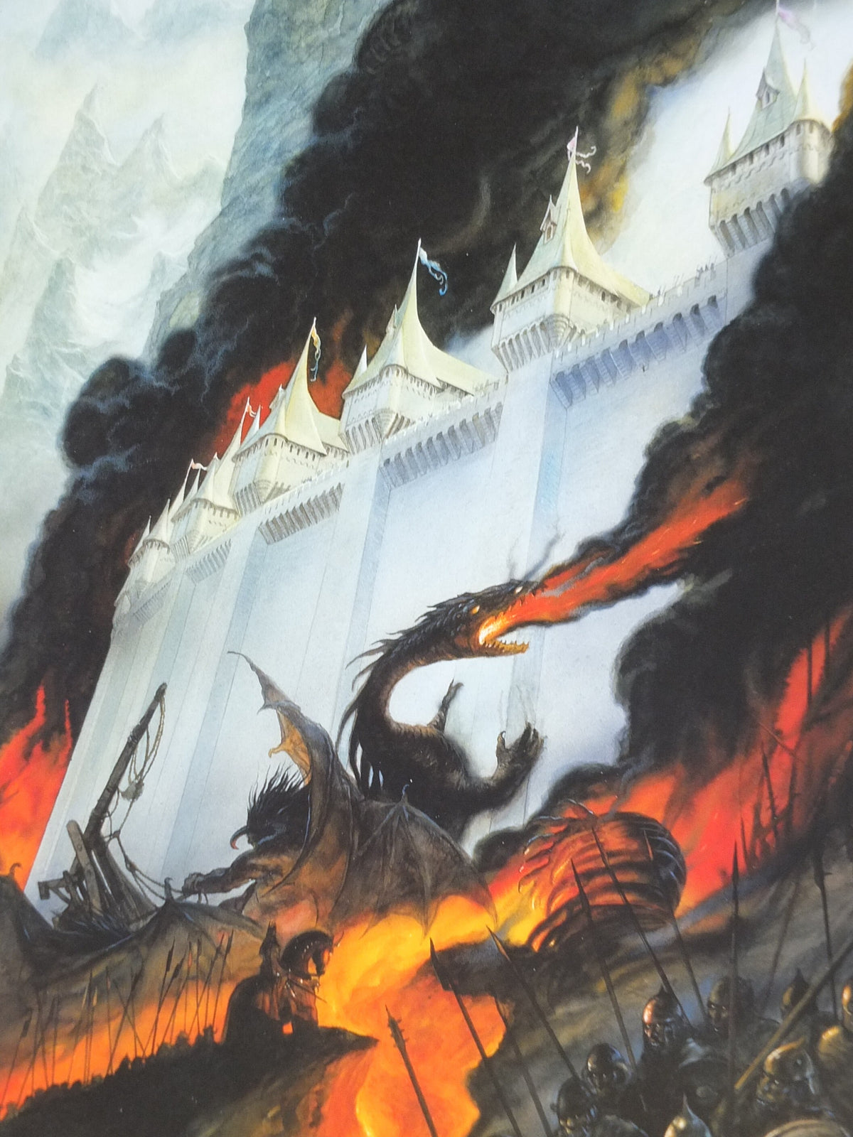 Hand signed John Howe The Fall of Gondolin Poster, 1999 Tolkien Silmarillion, Middle Earth pre Lord of the Rings, print wall art decor