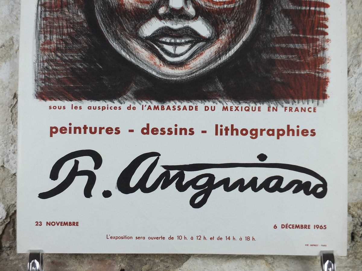 1965 Raul Anguiano Poster, painting of a Mexican woman, Mexican Muralist, wall art decor
