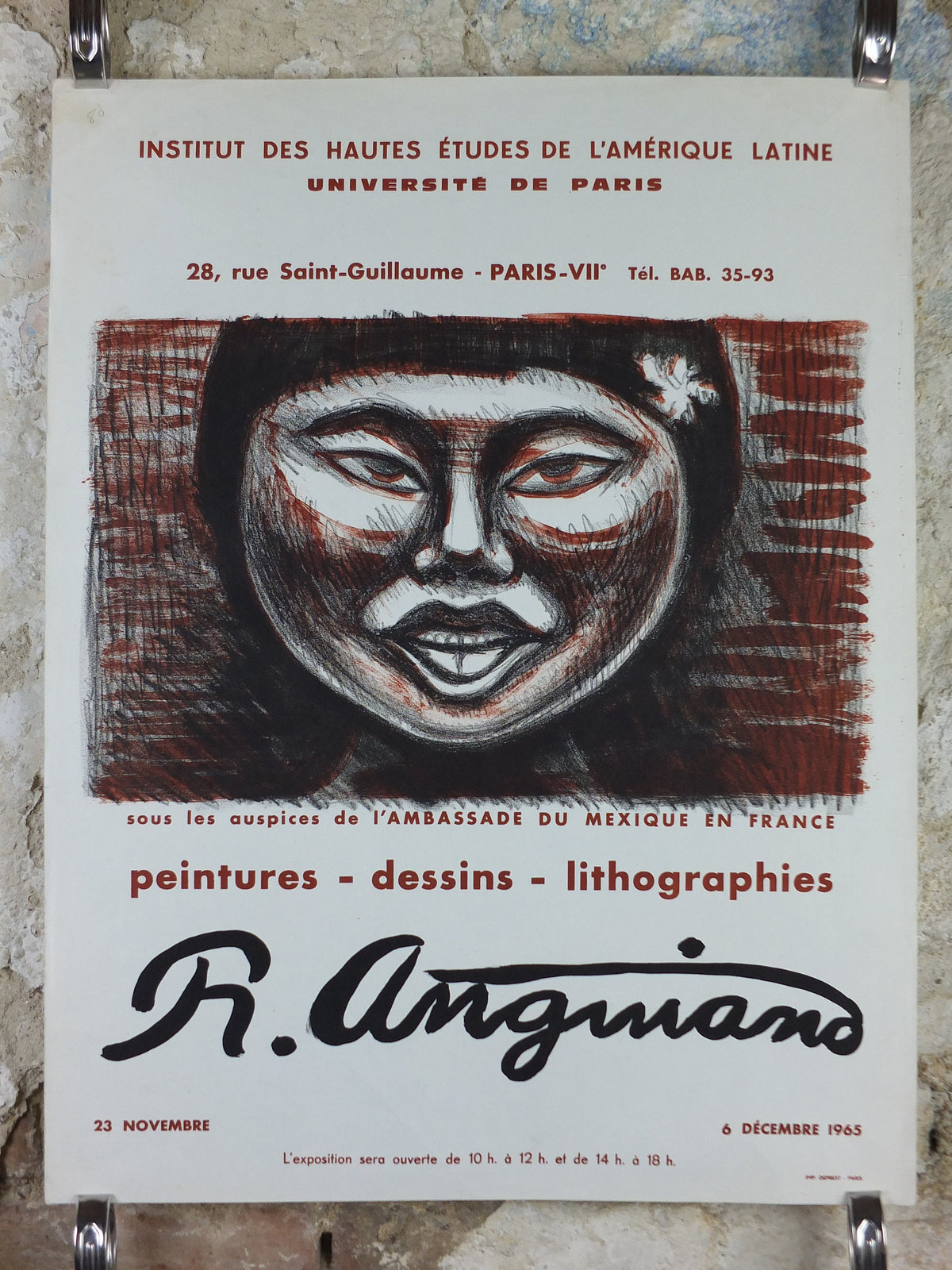 1965 Raul Anguiano Poster, painting of a Mexican woman, Mexican Muralist, wall art decor