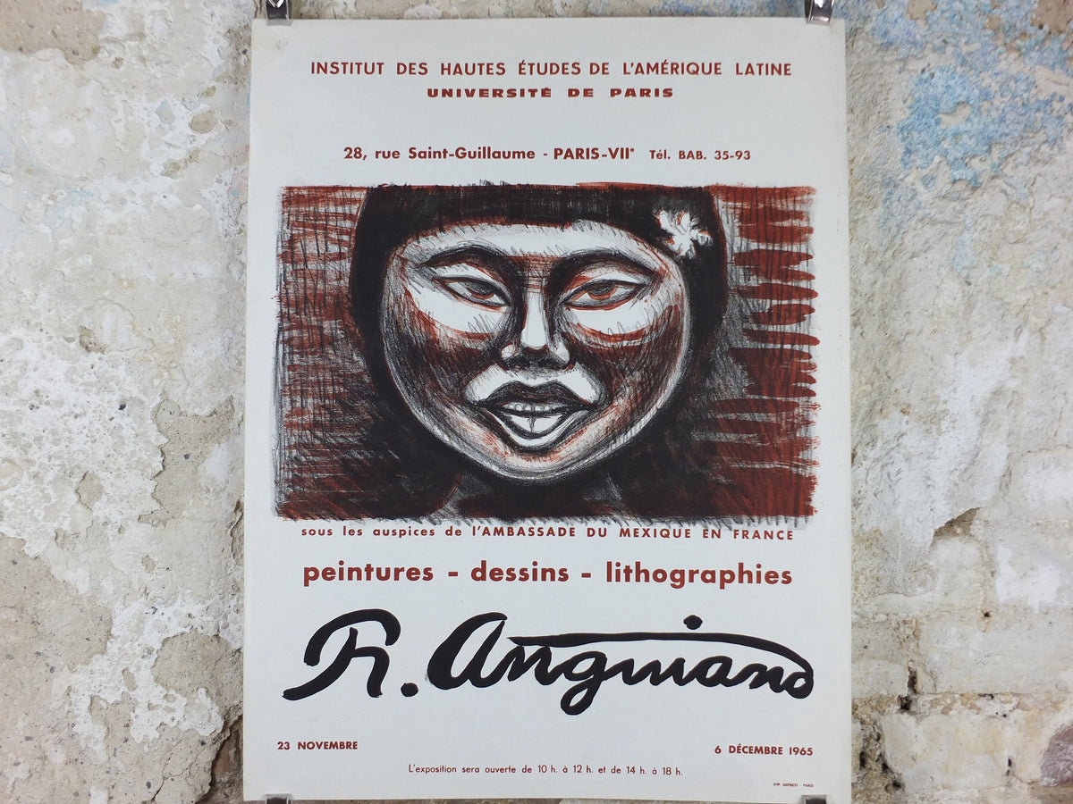 1965 Raul Anguiano Poster, painting of a Mexican woman, Mexican Muralist, wall art decor
