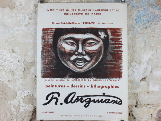 1965 Raul Anguiano Poster, painting of a Mexican woman, Mexican Muralist, wall art decor