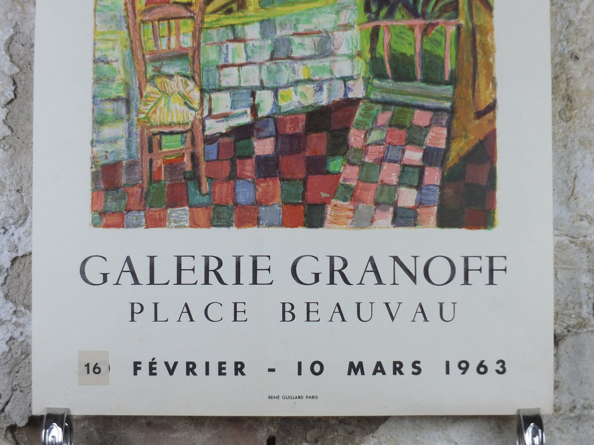 1963 Gilbert Corsia Poster, Sunny French country scene from the inside looking out, naive Impressionism, gallery exhibition, wall art decor