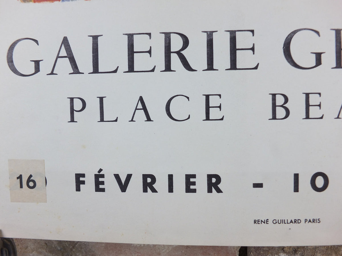 1963 Gilbert Corsia Poster, Sunny French country scene from the inside looking out, naive Impressionism, gallery exhibition, wall art decor