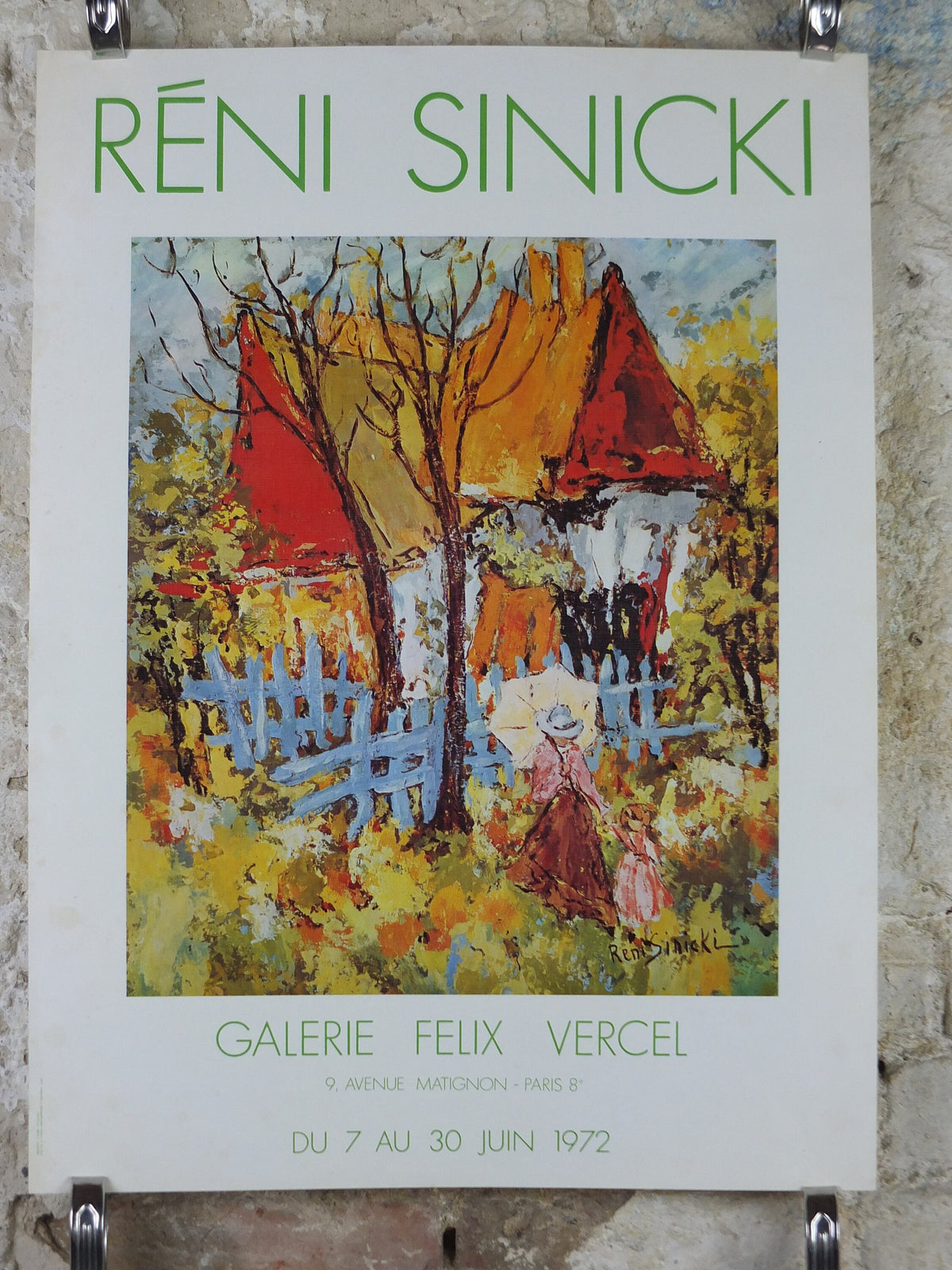 1972 Rene Sinicki Poster, A bright rural country scene of cottage from the south of France, Impressionism gallery exhibition, wall art decor
