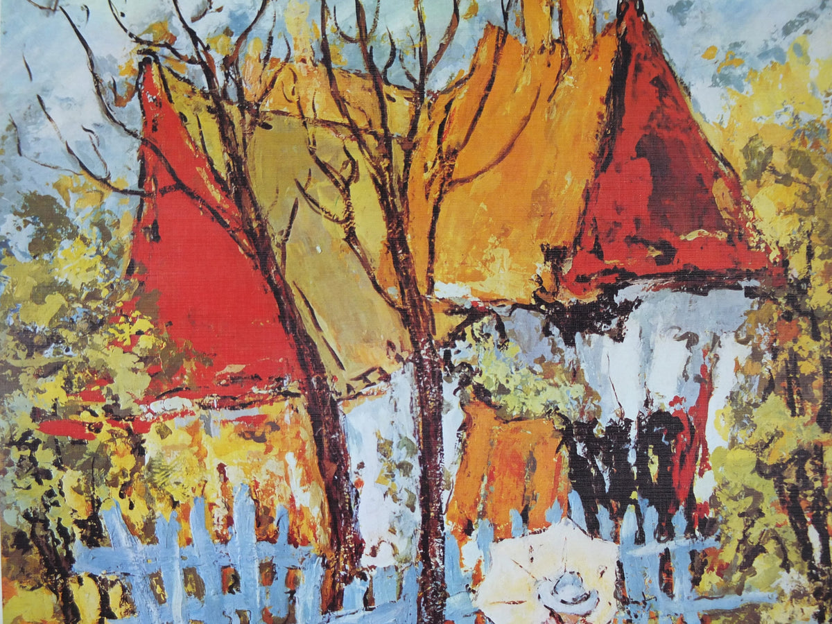 1972 Rene Sinicki Poster, A bright rural country scene of cottage from the south of France, Impressionism gallery exhibition, wall art decor