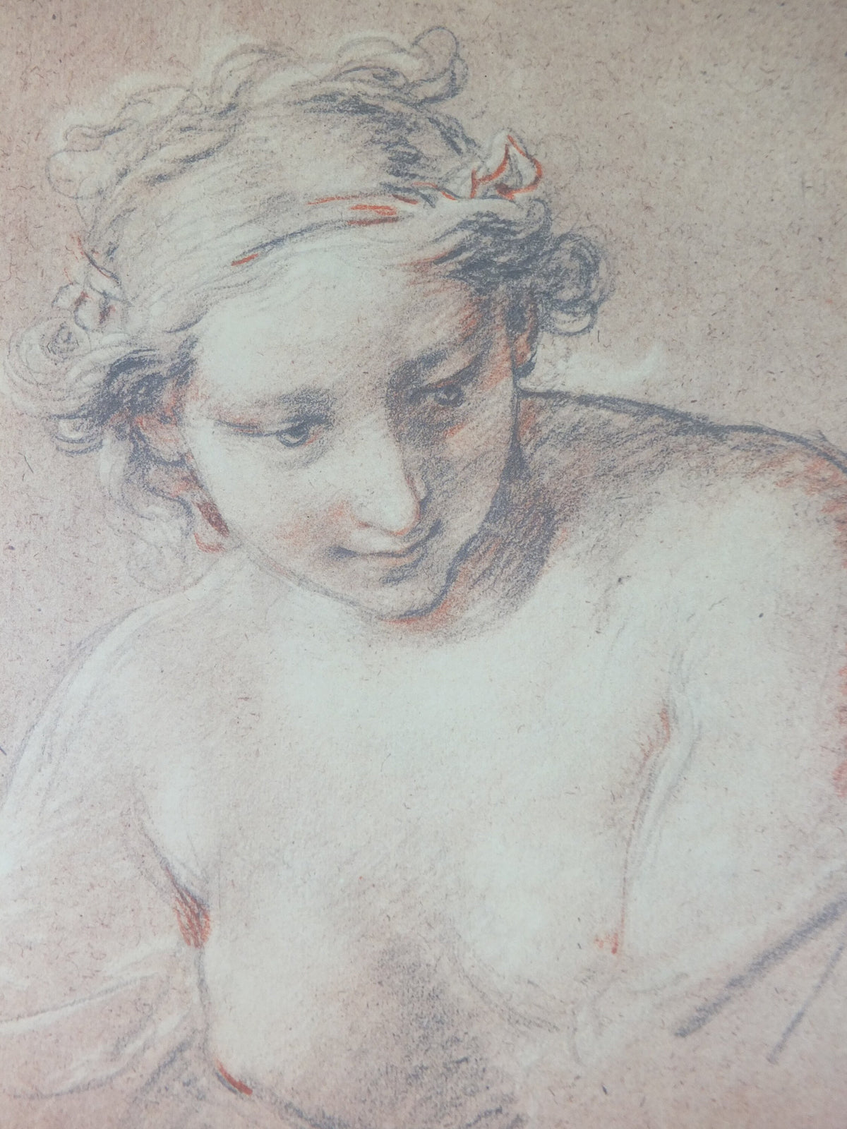 1970 François Boucher Poster, drawing of a young woman in Rococo style, Musee de Louvre, gallery exhibition wall art decor