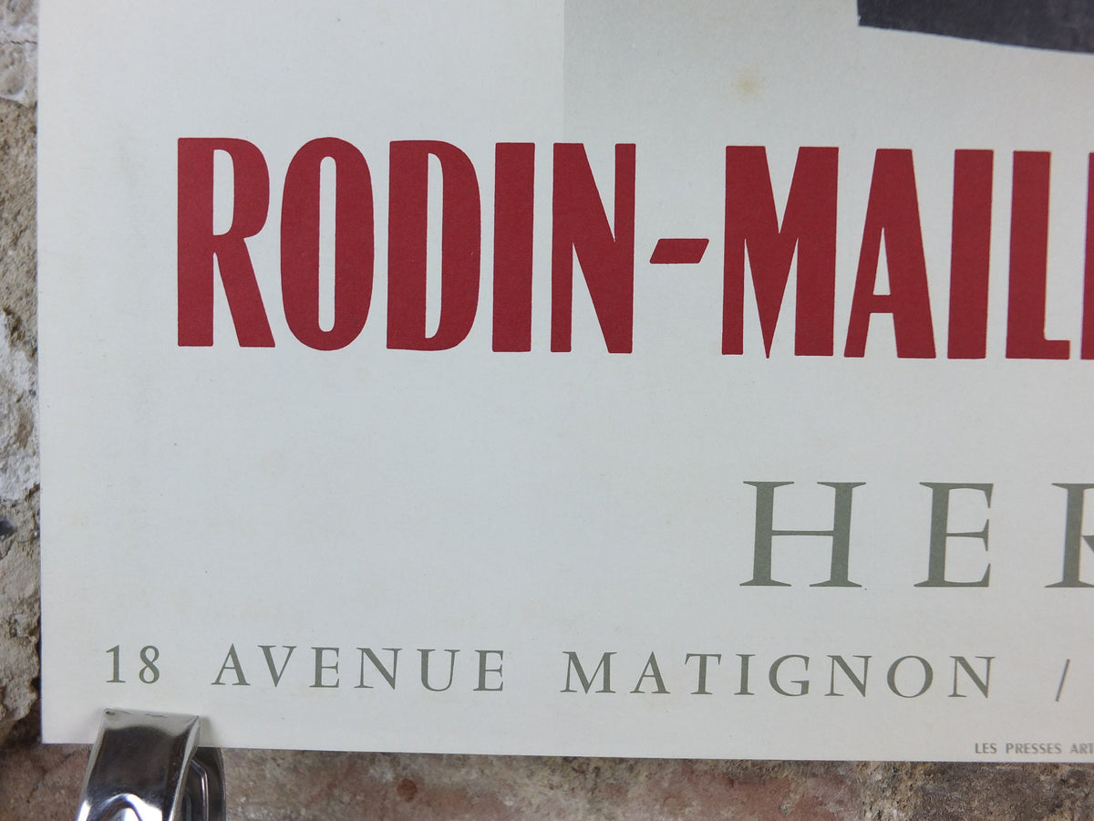 1962 Auguste Rodin Poster, female nude sculpture, Rodin Maillol Derbre, artist gallery exhibition, wall art decor
