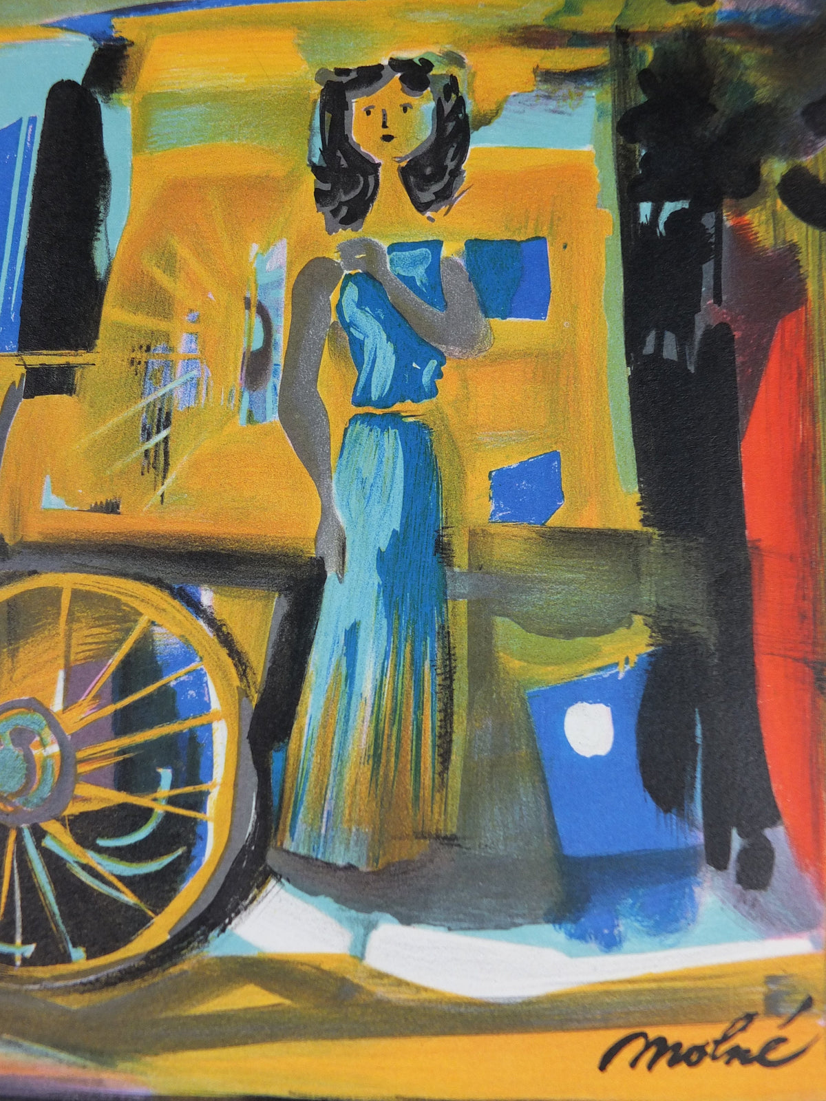 1960 Hector Molne Poster, A bright and colourful shopping street scene from the streets of Havana, gallery exhibition, wall art decor