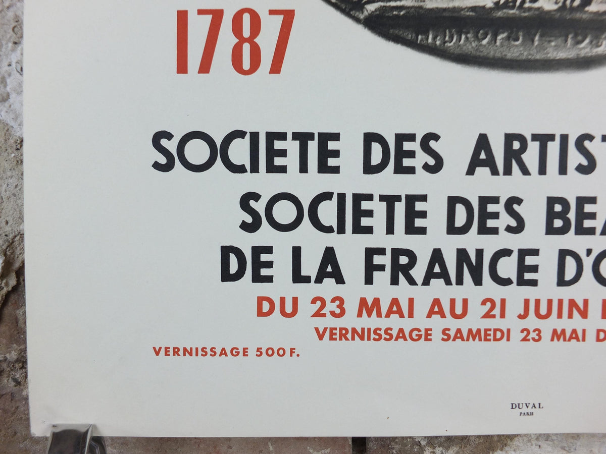 1959 French Fine Arts Anniversary Poster, Grand Palais, coin medallion, artist gallery exhibition wall art decor
