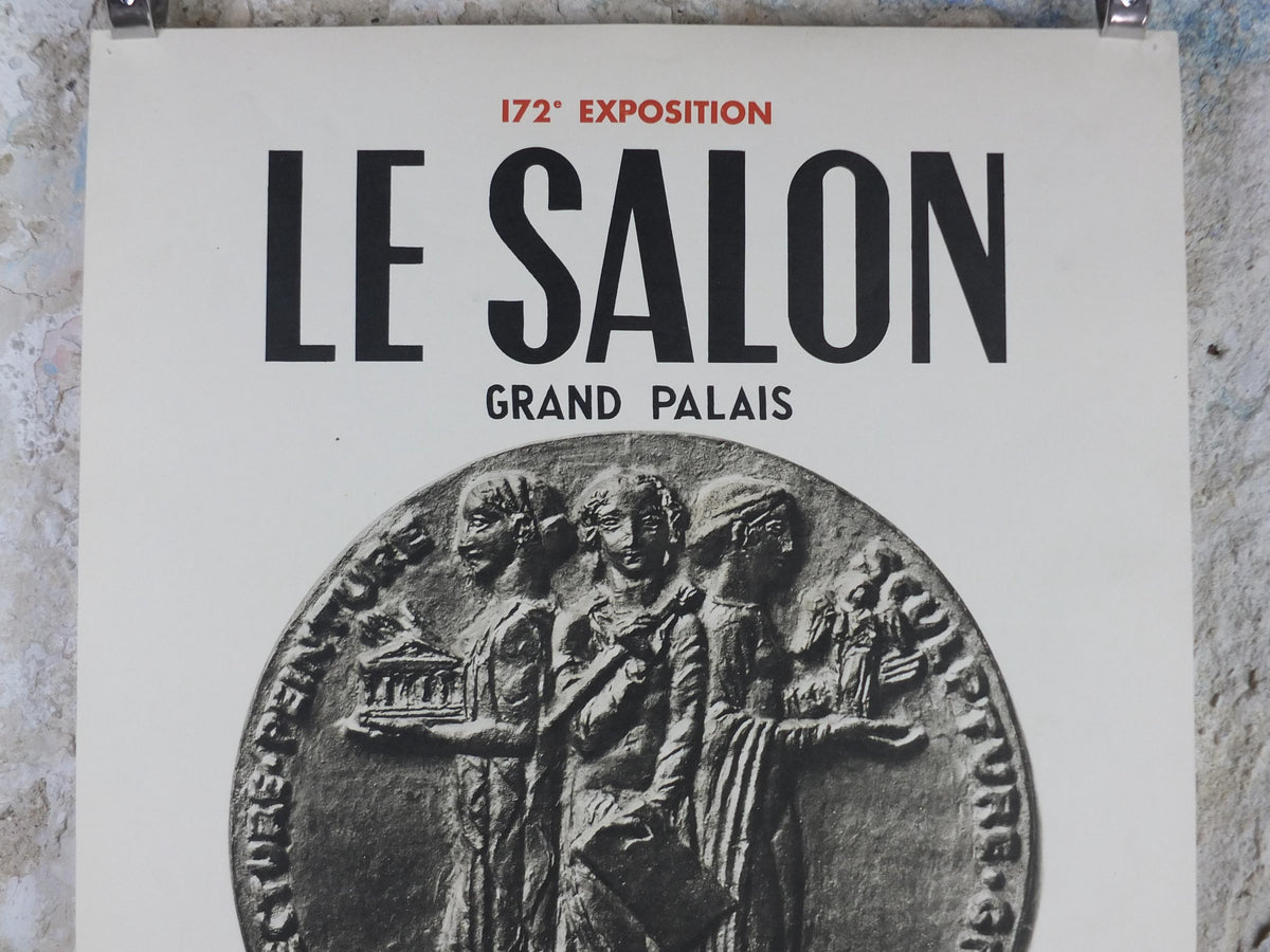 1959 French Fine Arts Anniversary Poster, Grand Palais, coin medallion, artist gallery exhibition wall art decor