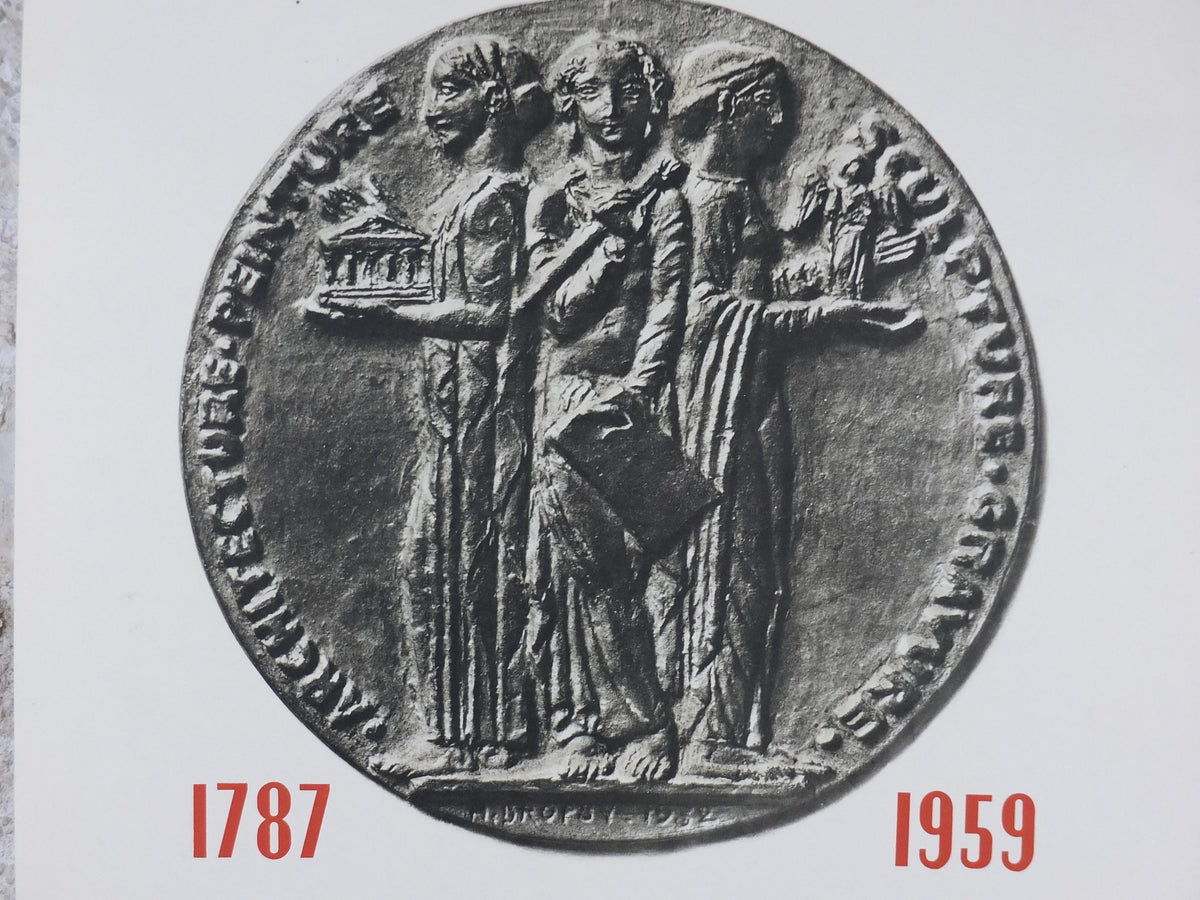 1959 French Fine Arts Anniversary Poster, Grand Palais, coin medallion, artist gallery exhibition wall art decor