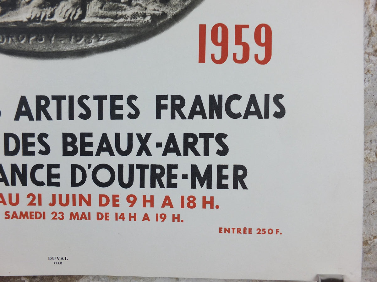 1959 French Fine Arts Anniversary Poster, Grand Palais, coin medallion, artist gallery exhibition wall art decor
