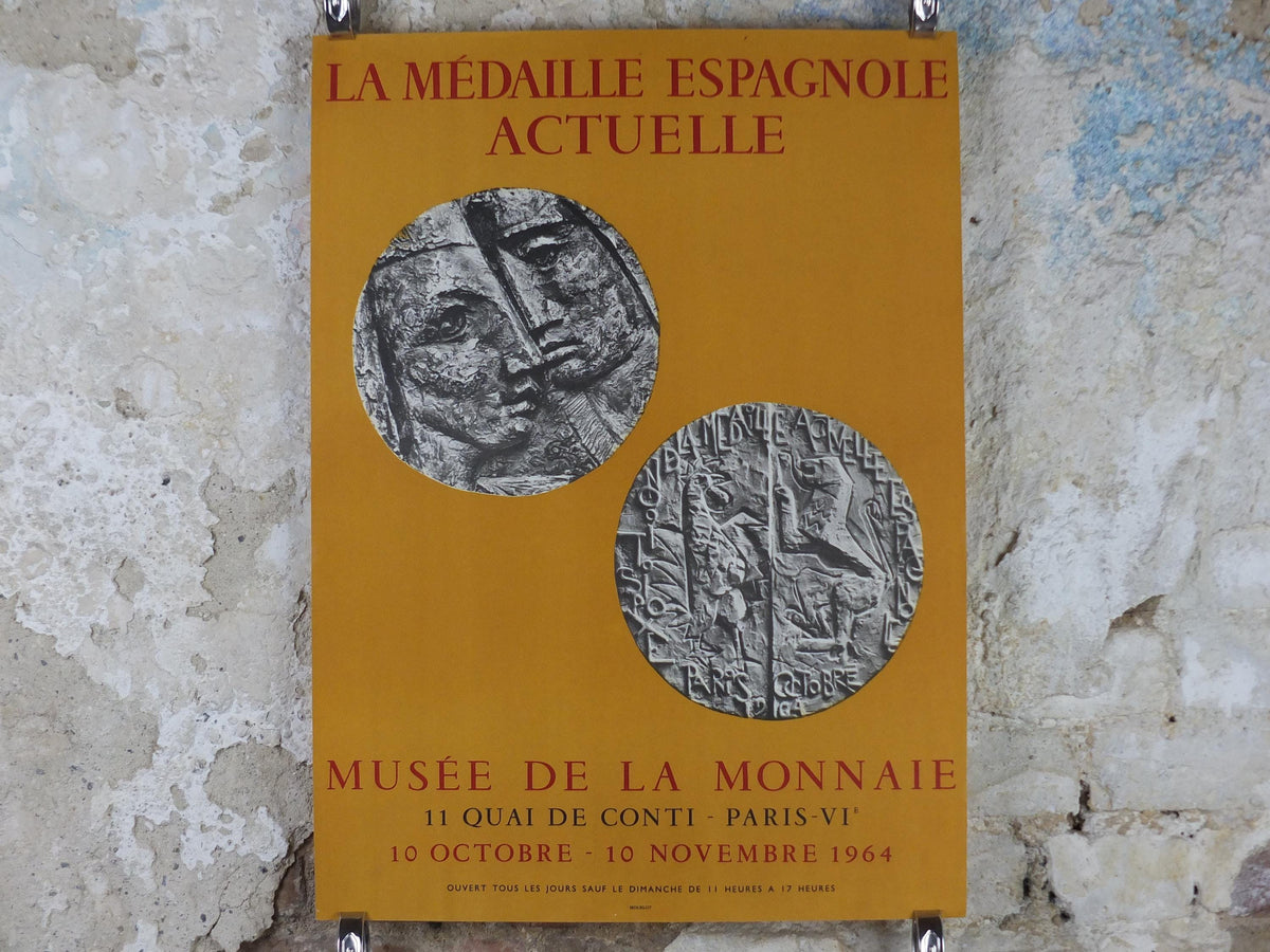 1964 Museum of Money Poster, French Musée de la Monnaie, la Médaille Espagnole Actuelle, coins, artist gallery exhibition wall art decor