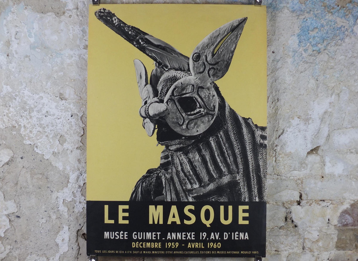 1959 Masquerade Mask Poster, Le Masque, Musee Guimet, surrealism, photography gallery exhibition, wall art decor