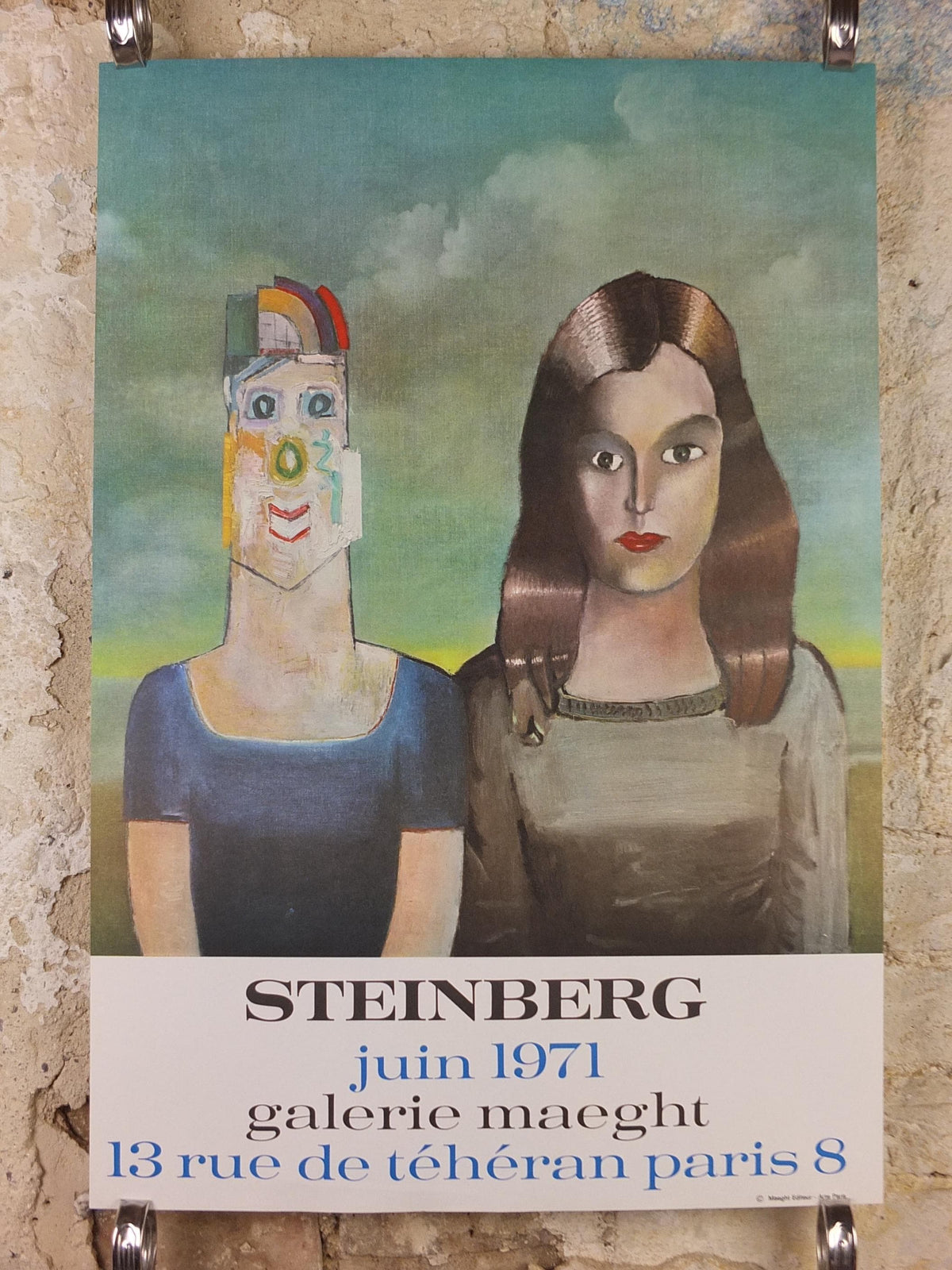 1971 Saul Steinberg Poster, The Couple 1971, American conceptual artist, Galerie Maeght Paris, gallery exhibition wall art decor