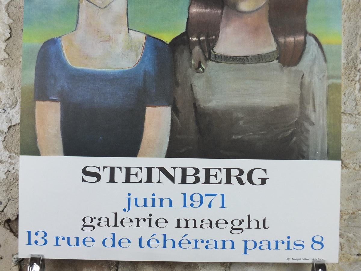 1971 Saul Steinberg Poster, The Couple 1971, American conceptual artist, Galerie Maeght Paris, gallery exhibition wall art decor