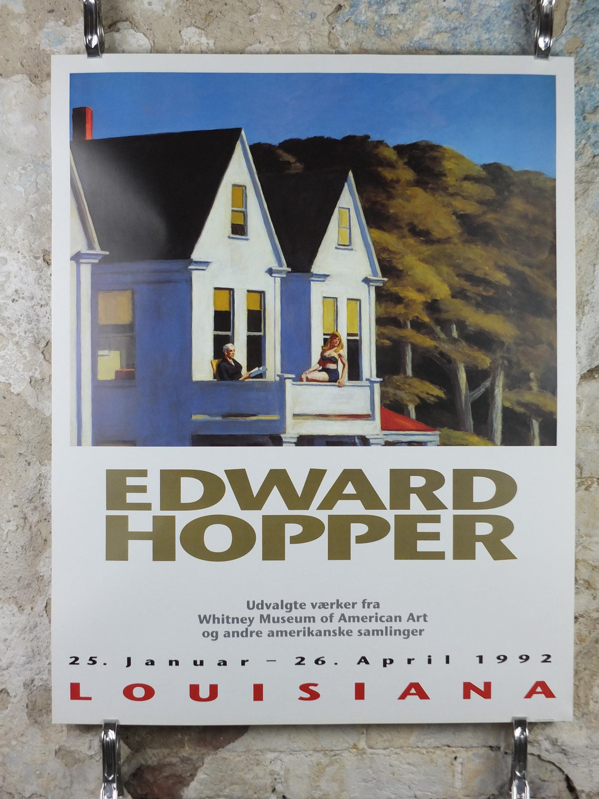 1992 Edward Hopper Poster, Second Story Sunlight 1960, Louisiana, Copenhagen, Realism, gallery exhibition, wall art decor