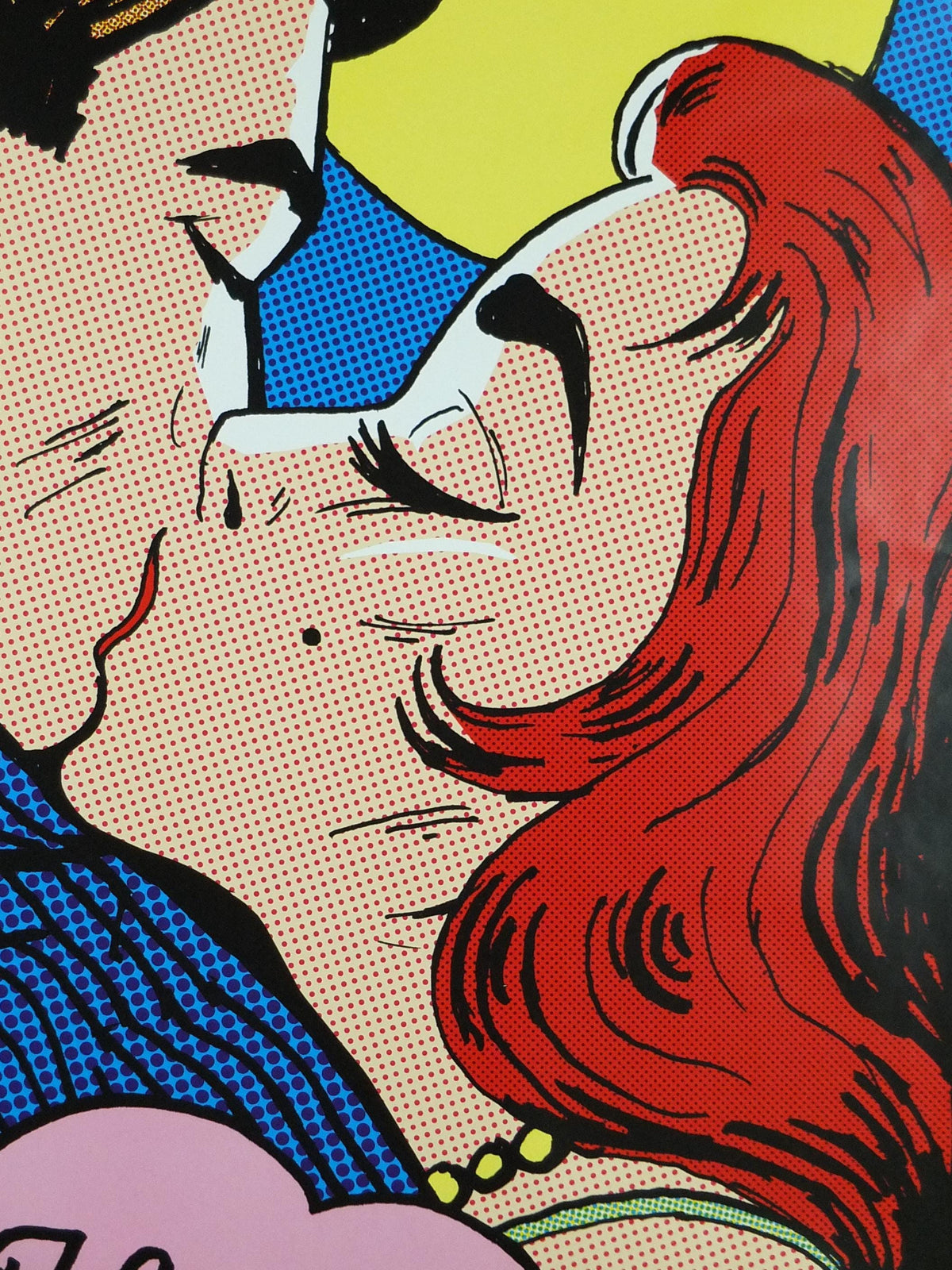 2008 Happy End Poster, pop art kiss under a full moon, by Tee Buzz, Pop Art artist gallery exhibition, wall art decor