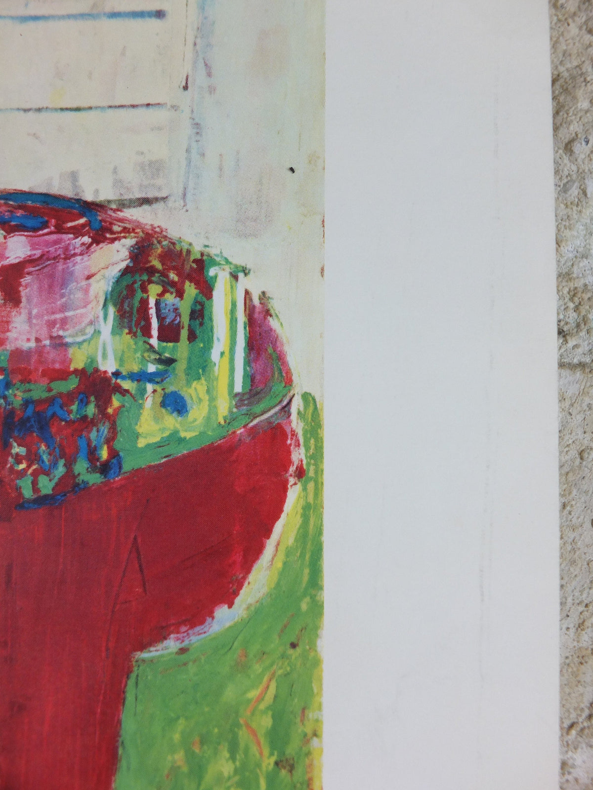 1963 Miodownick Poster, colourful abstract painting of a woman on a chair with head bowed, gallery exhibition wall art decor