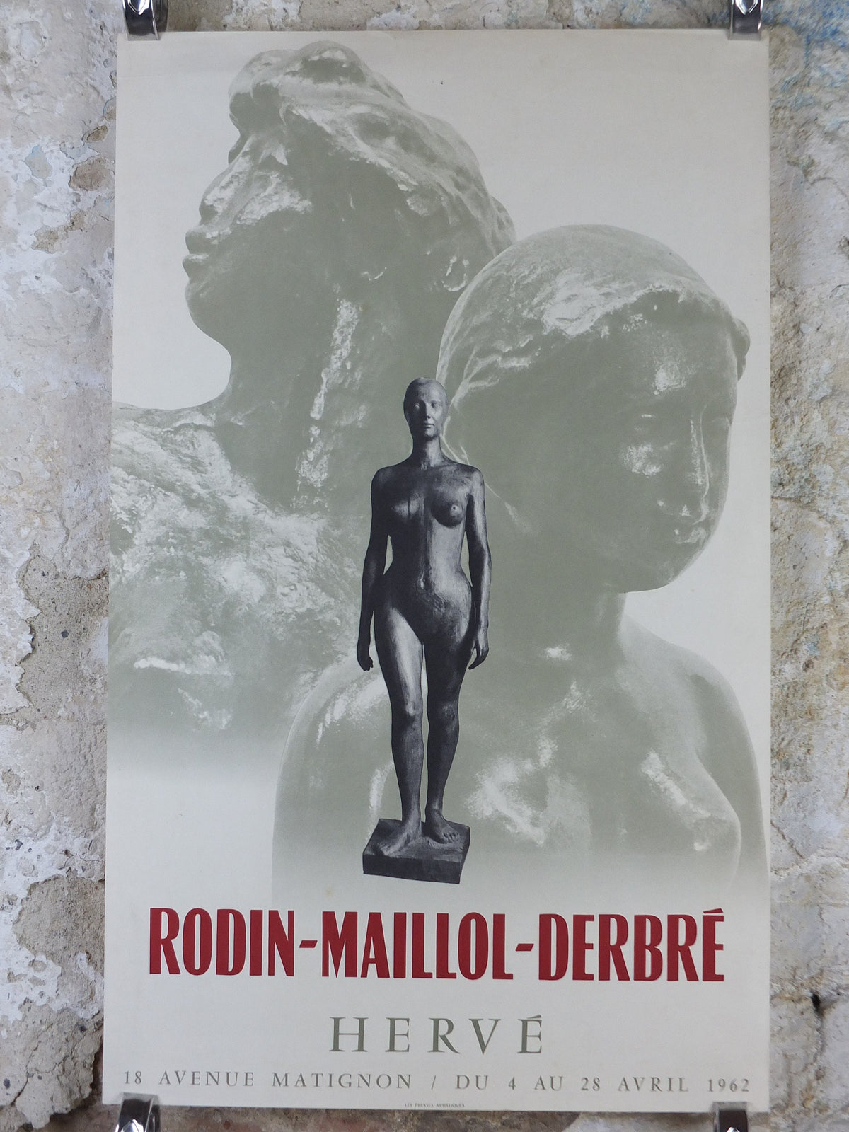 1962 Auguste Rodin Poster, female nude sculpture, Rodin Maillol Derbre, artist gallery exhibition, wall art decor