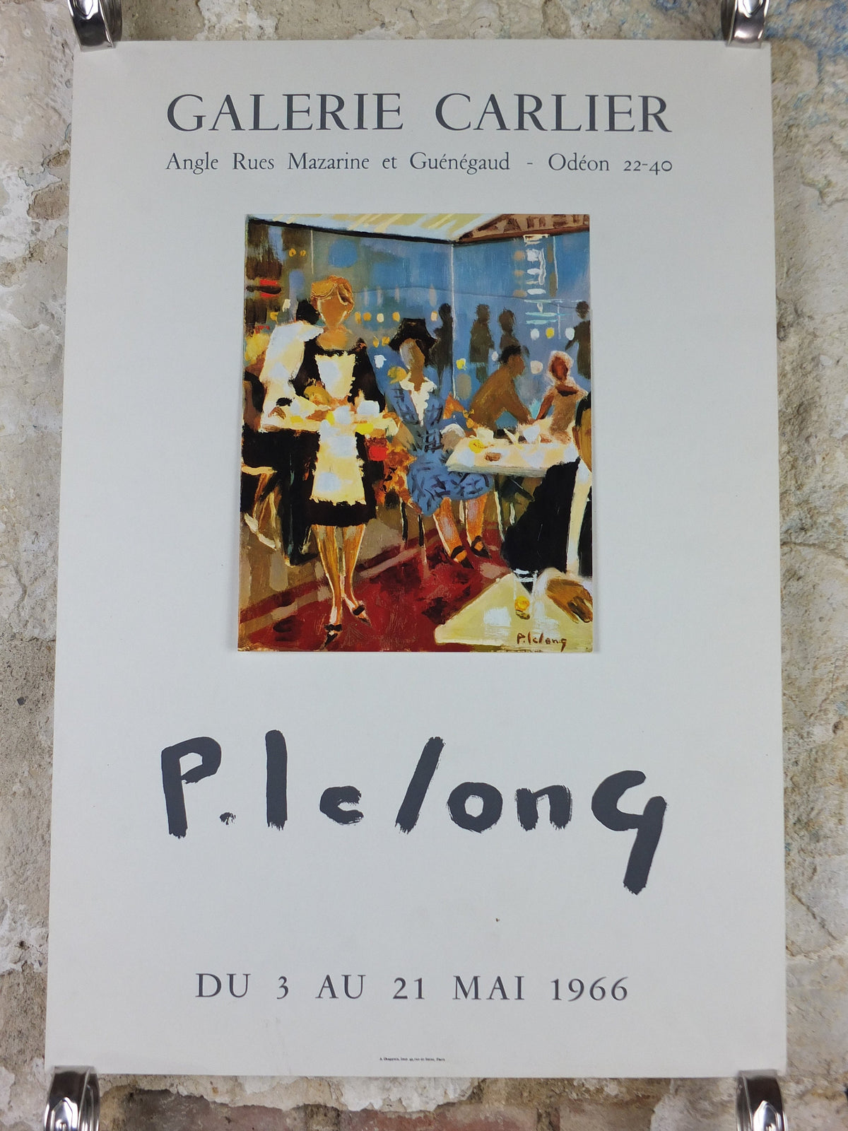1964 Pierre Lelong Poster, bright painting of a waitress in a French cafe or brasserie, French Paris, wall art decor