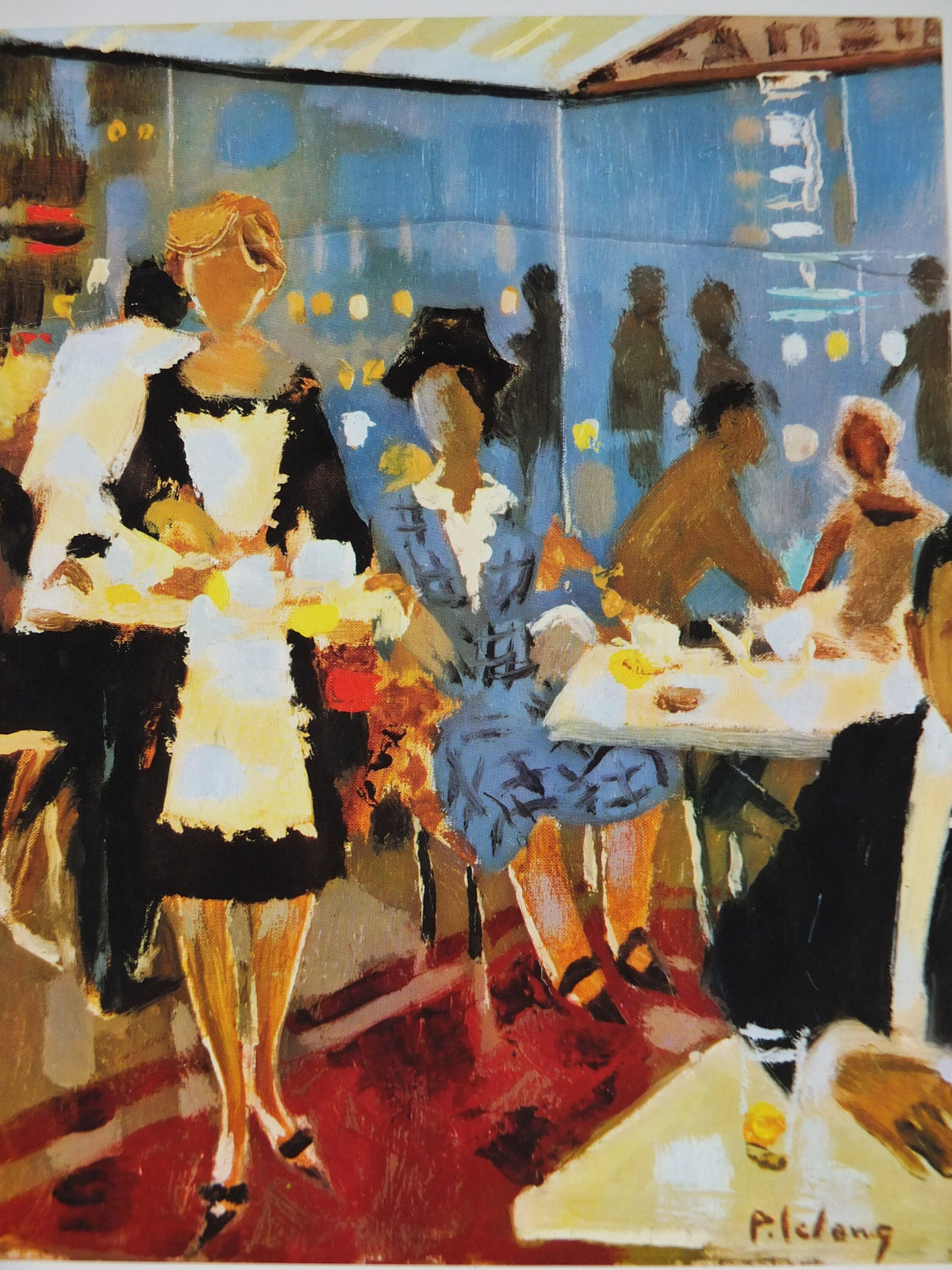 1964 Pierre Lelong Poster, bright painting of a waitress in a French cafe or brasserie, French Paris, wall art decor