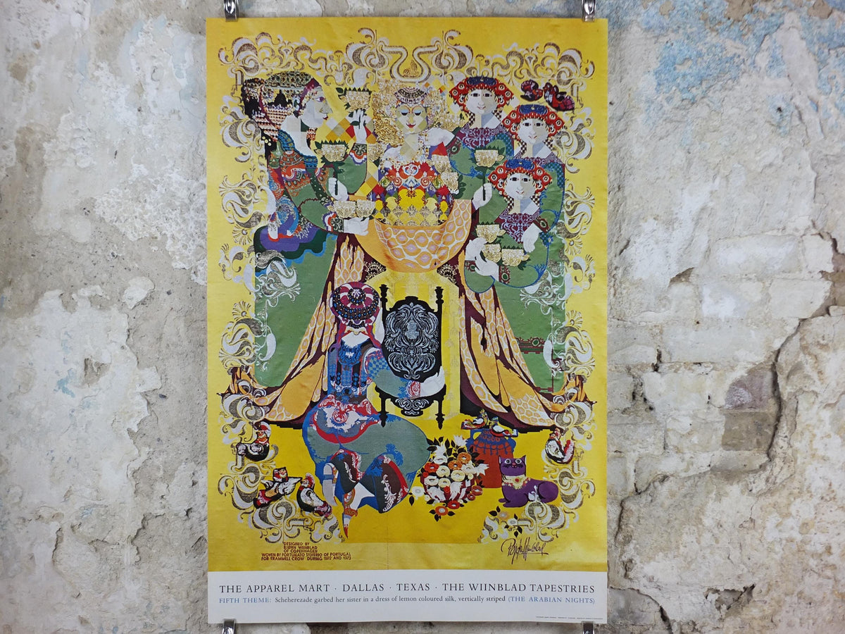 1972 Bjørn Wiinblad Tapestries Poster, 1001 Arabian Nights, Story of Three Sisters, Shahryar & Scheherazade Middle Eastern, wall art decor