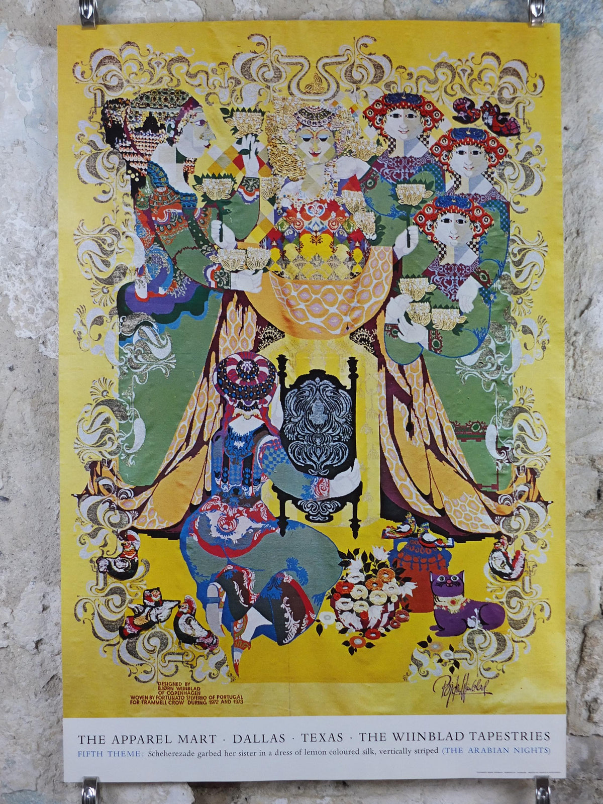 1972 Bjørn Wiinblad Tapestries Poster, 1001 Arabian Nights, Story of Three Sisters, Shahryar & Scheherazade Middle Eastern, wall art decor