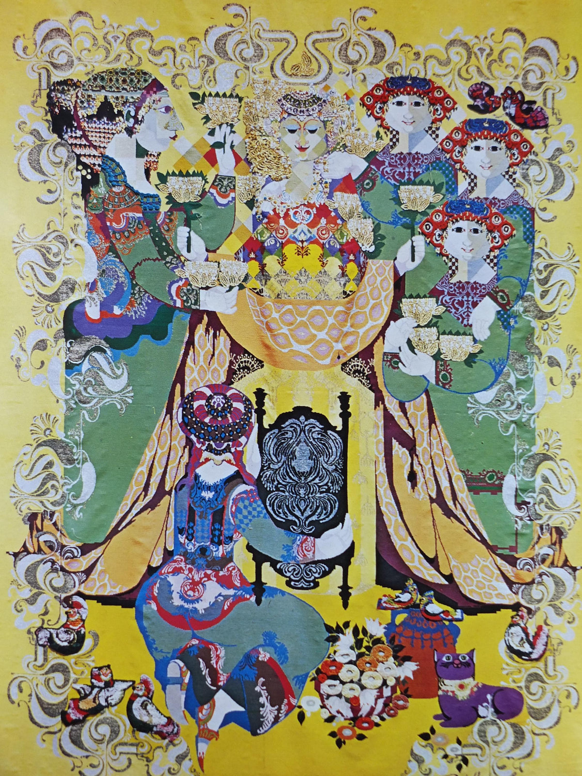 1972 Bjørn Wiinblad Tapestries Poster, 1001 Arabian Nights, Story of Three Sisters, Shahryar & Scheherazade Middle Eastern, wall art decor