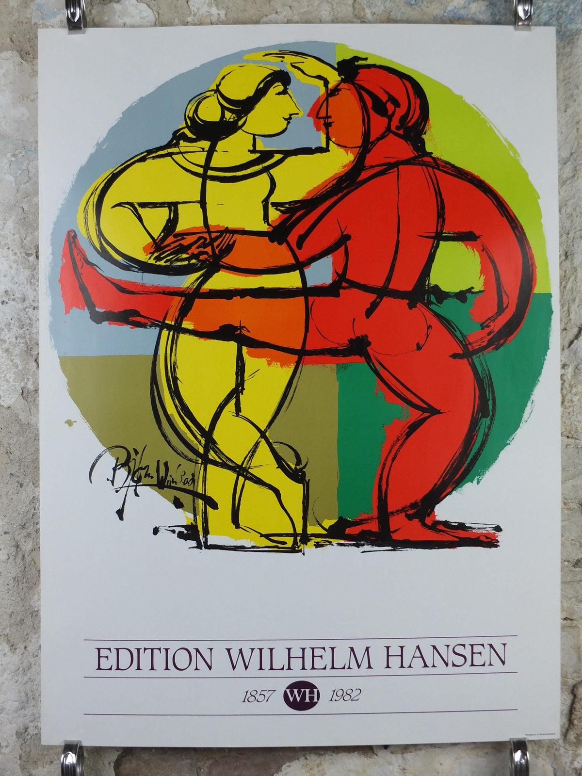 1982 Bjørn Wiinblad Poster, Edition Wilhelm Hansen, Music publishing, 125th anniversary, dancers, wall art decor