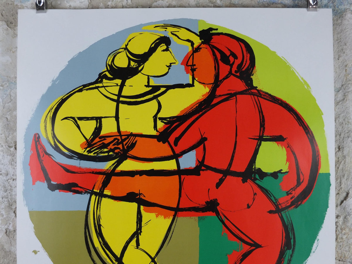 1982 Bjørn Wiinblad Poster, Edition Wilhelm Hansen, Music publishing, 125th anniversary, dancers, wall art decor