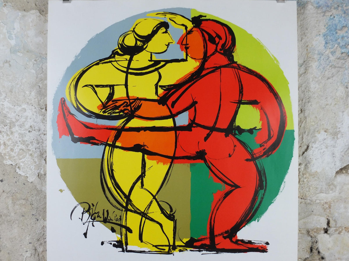 1982 Bjørn Wiinblad Poster, Edition Wilhelm Hansen, Music publishing, 125th anniversary, dancers, wall art decor