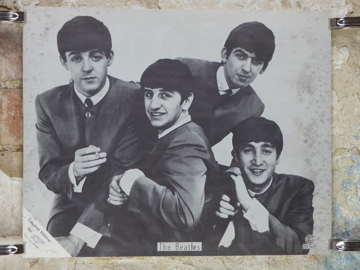 1960s Beatles Poster, Limited Edition, Topstar Portraits, Lennon Harrison McCartney Starr Apollo Marketing, edge foxing music wall art decor