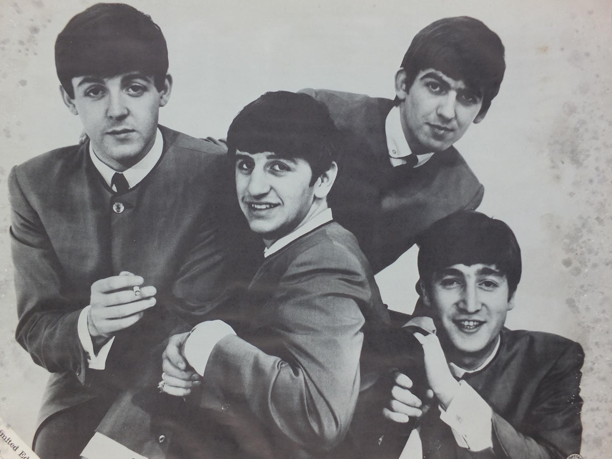 1960s Beatles Poster, Limited Edition, Topstar Portraits, Lennon Harrison McCartney Starr Apollo Marketing, edge foxing music wall art decor