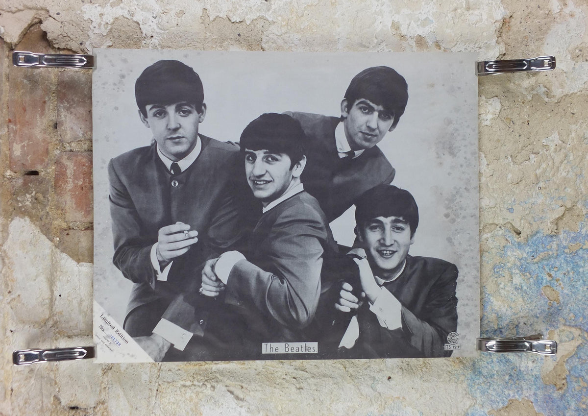 1960s Beatles Poster, Limited Edition, Topstar Portraits, Lennon Harrison McCartney Starr Apollo Marketing, edge foxing music wall art decor